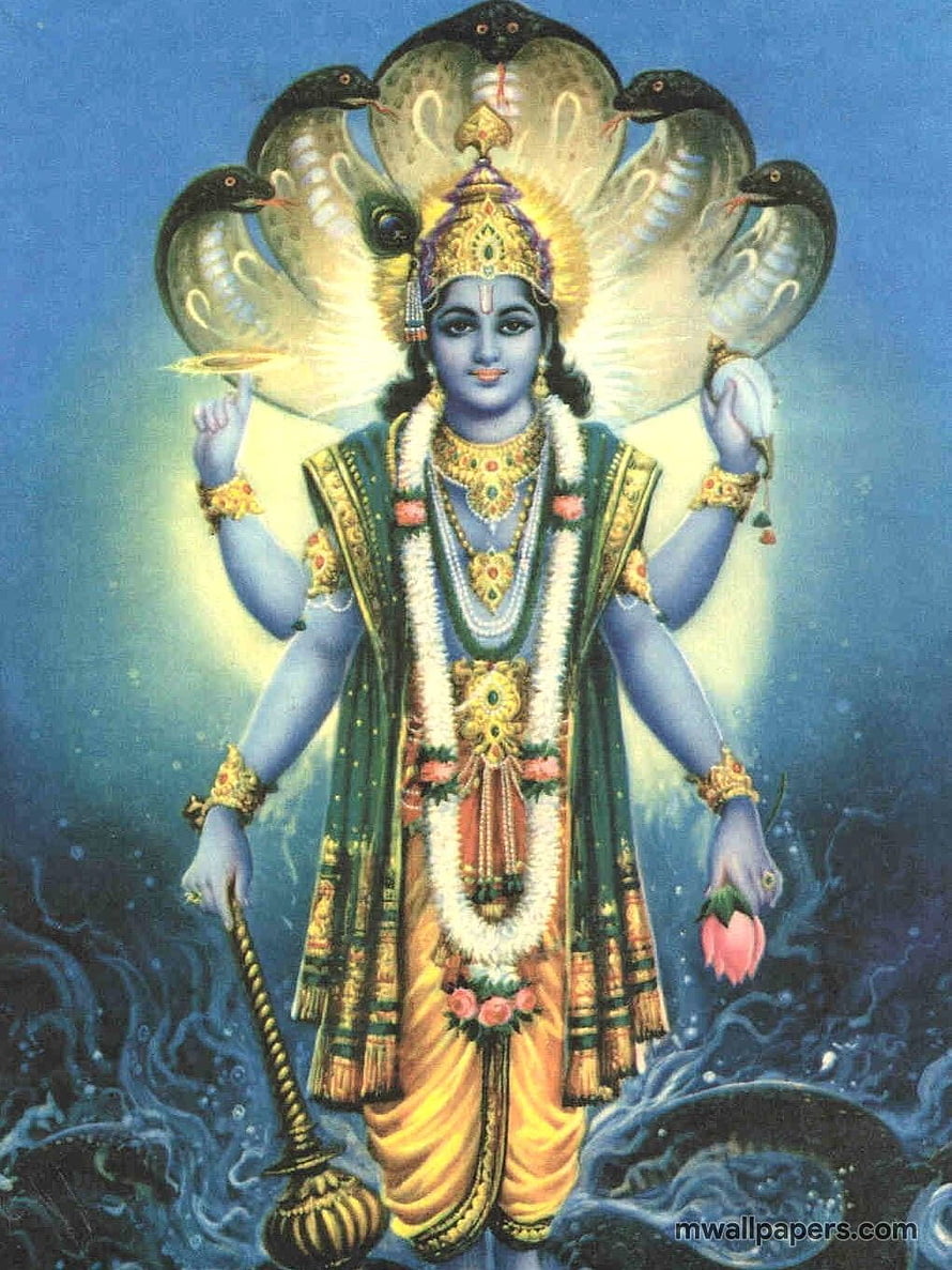 Lord Vishnu Reclining on Shesha Naga in the Cosmic Ocean of Milk HD phone wallpaper