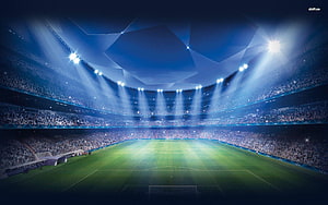 Illuminated Football Stadium Interior With Star Pattern Ceiling And Full Crowd HD wallpaper