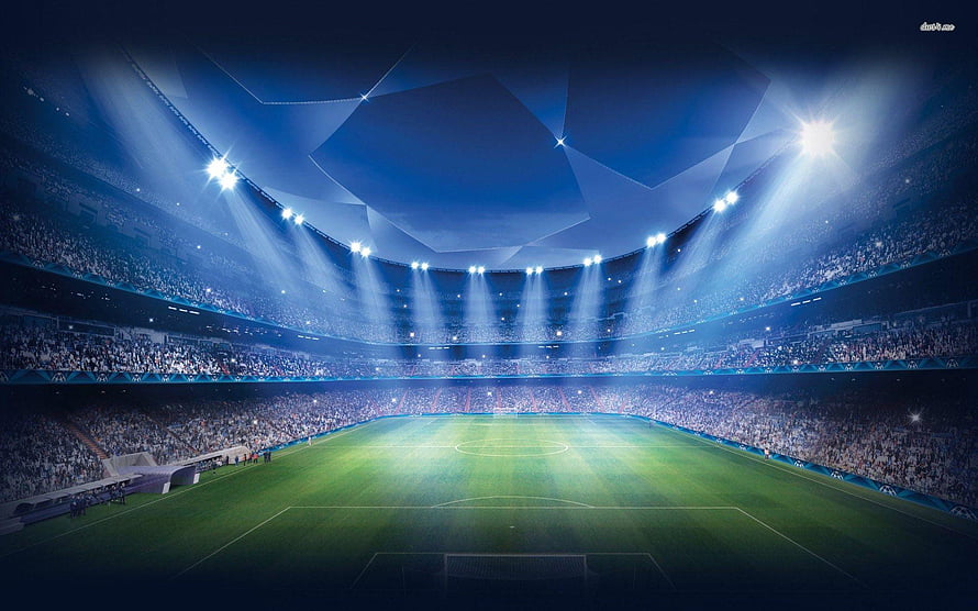Illuminated Football Stadium Interior With Star Pattern Ceiling And Full Crowd HD wallpaper