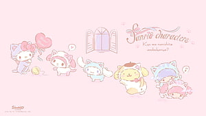 Sanrio Characters Cat Ears Pink Background Desktop Wallpaper HD wallpaper