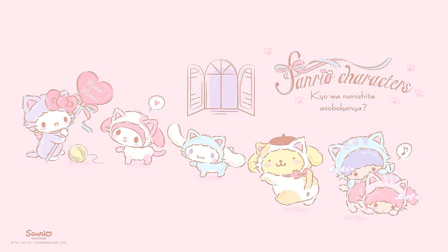 Sanrio Characters Cat Ears Pink Background Desktop Wallpaper HD wallpaper