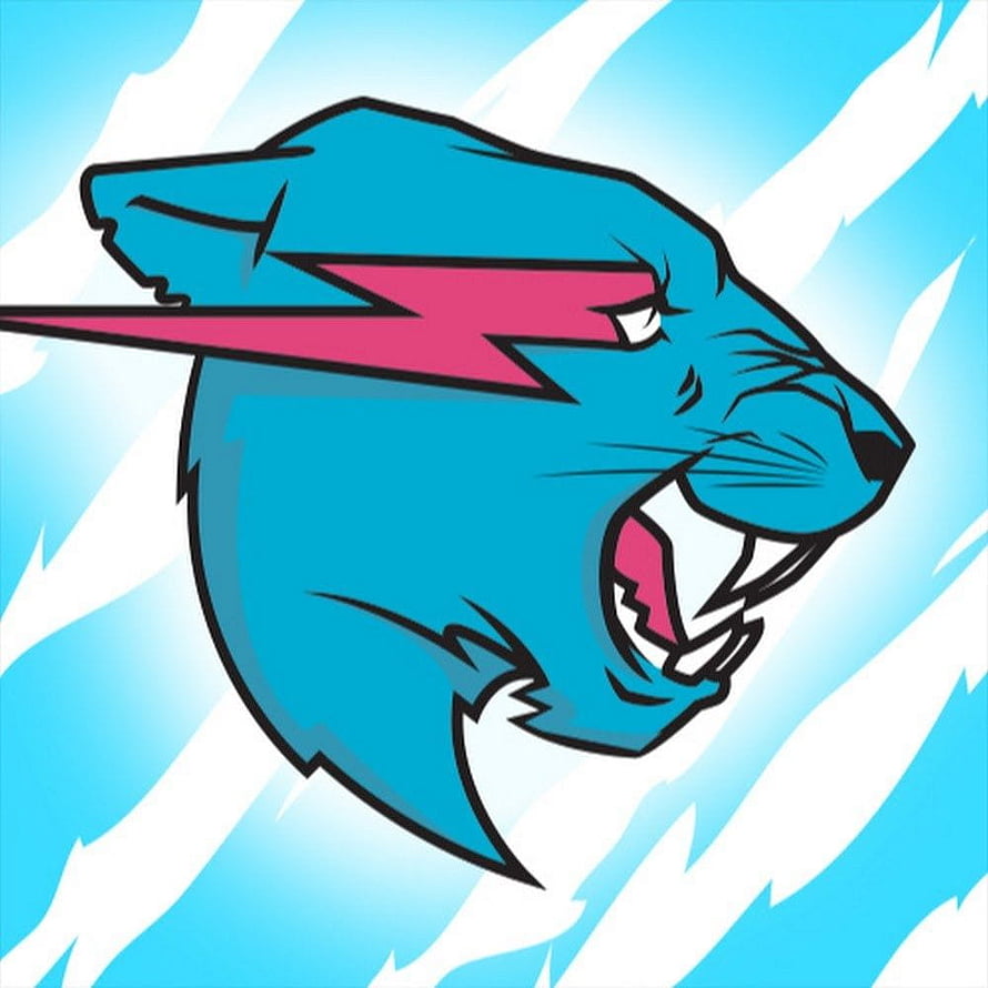 Fierce Blue Panther Head Logo with Pink Lightning Bolt and White Striped Background HD phone wallpaper