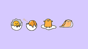Gudetama Sanrio Character Evolution Stages From Egg to Fried Egg on Lavender Background HD wallpaper
