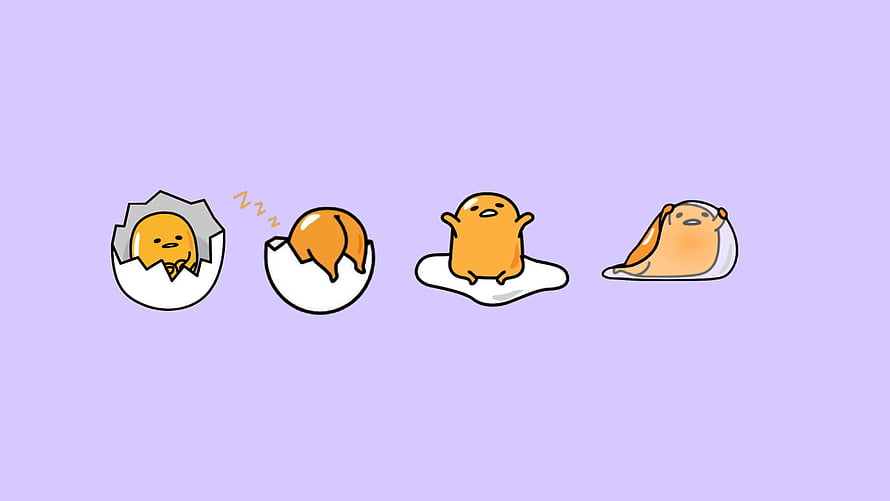 Gudetama Sanrio Character Evolution Stages From Egg to Fried Egg on Lavender Background HD wallpaper