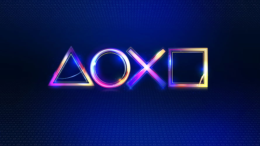 PlayStation Neon Geometric Shapes on Dark Blue Background HD wallpaper
