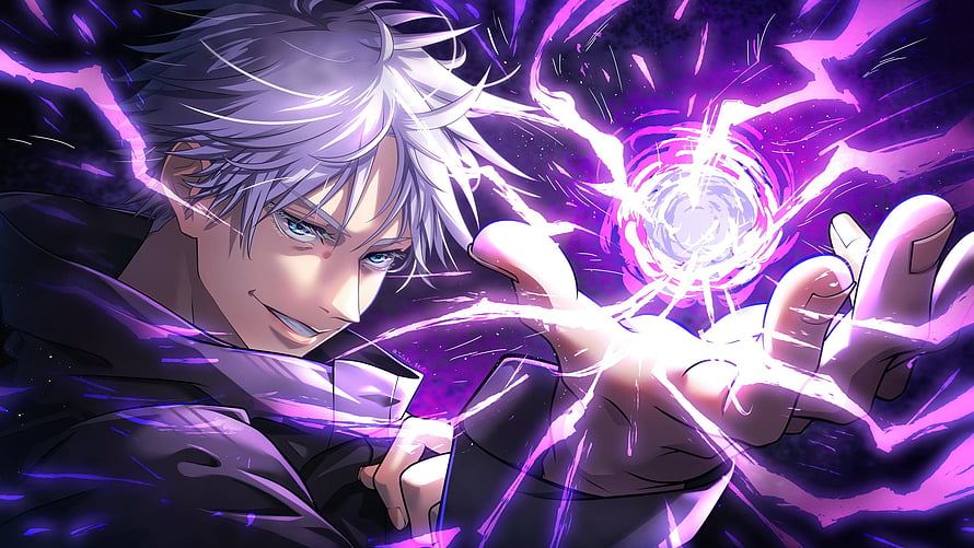 Gojo Satoru from Jujutsu Kaisen wielding purple lightning energy HD wallpaper