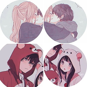 Anime Couple Profile Pictures With Bear Hoodies And Romantic Kisses, anime couple pfp, #Couple pfp HD phone wallpaper
