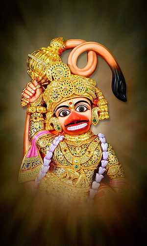 Colorful Kumbhakarna Statue With Golden Crown And Mace HD phone wallpaper