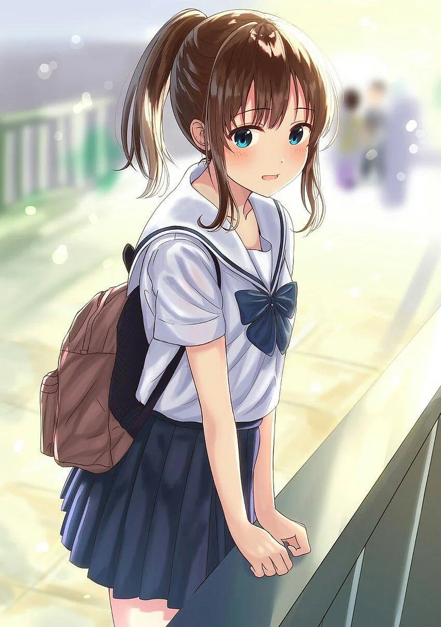 Anime Girl in School Uniform with Backpack on a Sunny Day HD phone wallpaper