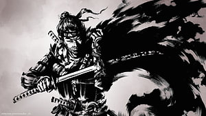 Ghost of Tsushima Jin Sakai Samurai Ink Wash Digital Artwork HD wallpaper