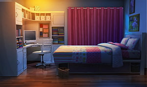 Cozy Gacha Life Bedroom Interior with Desk and Bed HD wallpaper