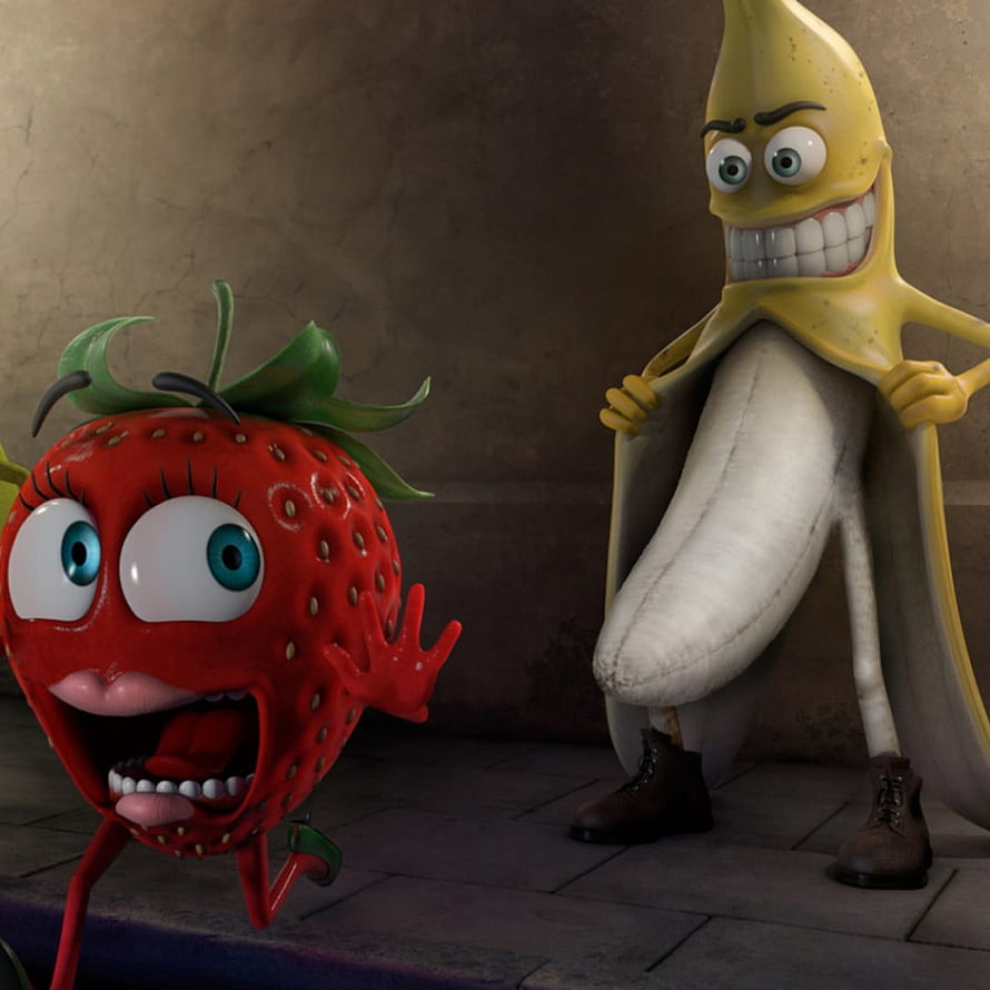 Sausage Party Characters Strawberry and Banana Animated Movie Scene HD phone wallpaper