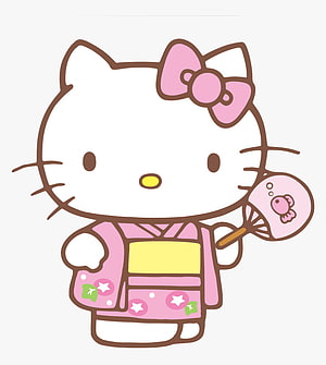 Hello Kitty in a Pink Kimono Holding a Fan HD phone wallpaper