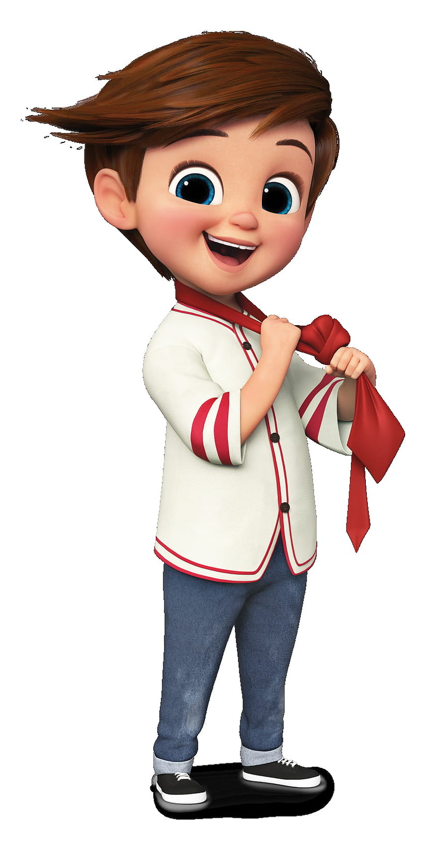 Tim from Boss Baby 2 in white and red uniform adjusting his red neckerchief HD phone wallpaper