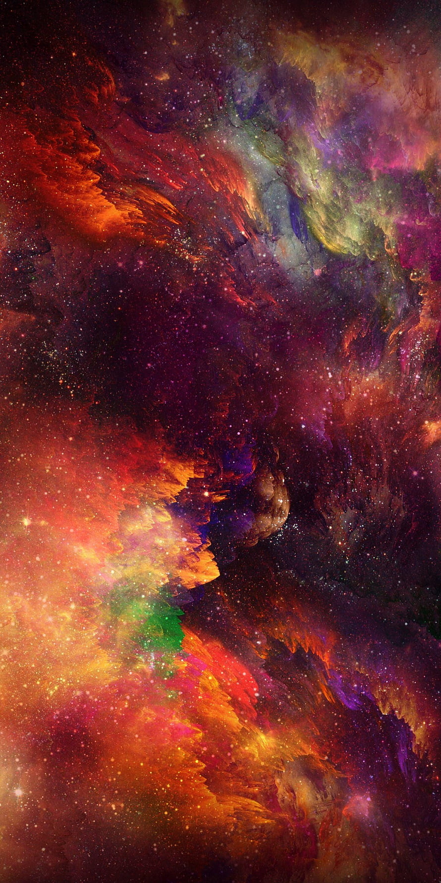 Vibrant Cosmic Nebula with Swirling Colors and Starry Background HD phone wallpaper