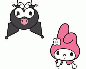 Cute Kuromi and My Melody Cartoon Doodles on White Background HD wallpaper