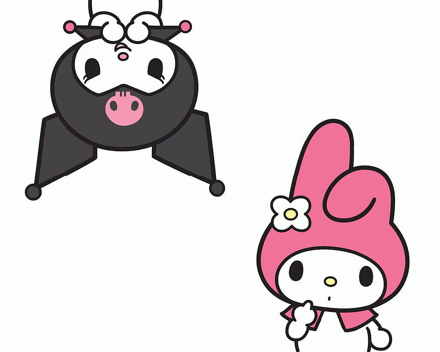 Cute Kuromi and My Melody Cartoon Doodles on White Background HD wallpaper
