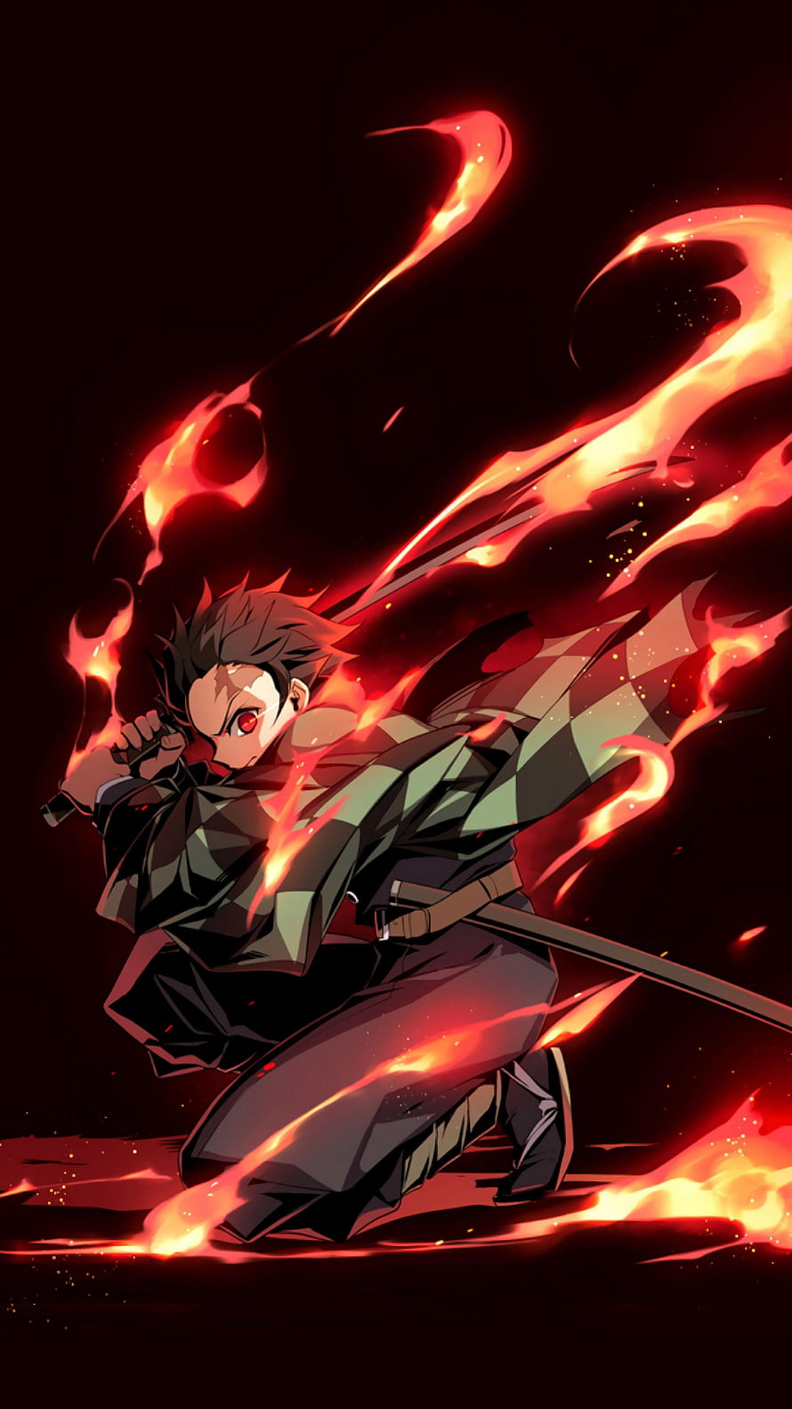Tanjiro Kamado Using Hinokami Kagura Flame Breathing Technique Anime Wallpaper HD phone wallpaper