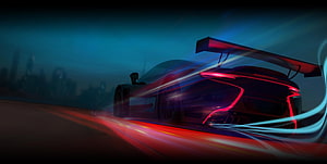 Futuristic Sports Car Racing at Night with Neon Light Trails HD wallpaper