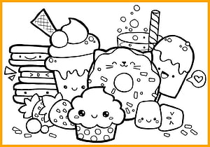 Kawaii Dessert Coloring Page Featuring Cute Cat Donut, Cupcake, and Ice Cream Treats HD wallpaper