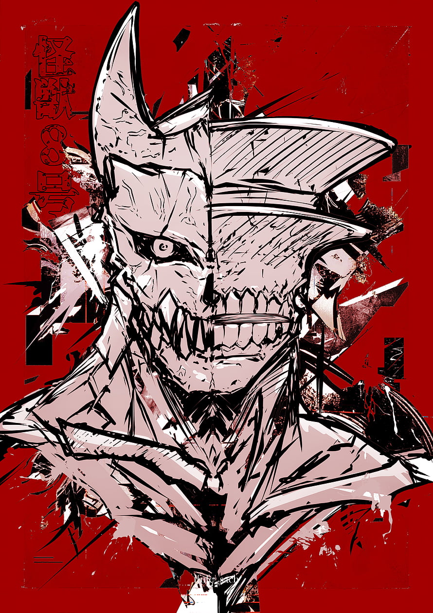 Kaiju No. 8 Monster Portrait with Jagged Grin and Red Glitch Art Style HD phone wallpaper