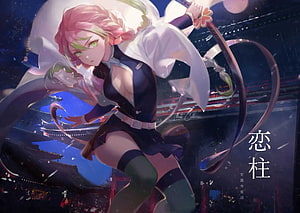 Mitsuri Kanroji from Demon Slayer in a dynamic action pose wielding a sword HD wallpaper