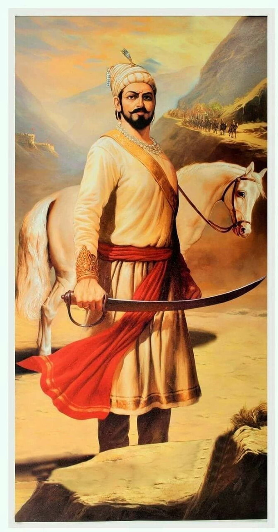 Chhatrapati Shivaji Maharaj Historical Portrait with Sword and White Horse HD phone wallpaper
