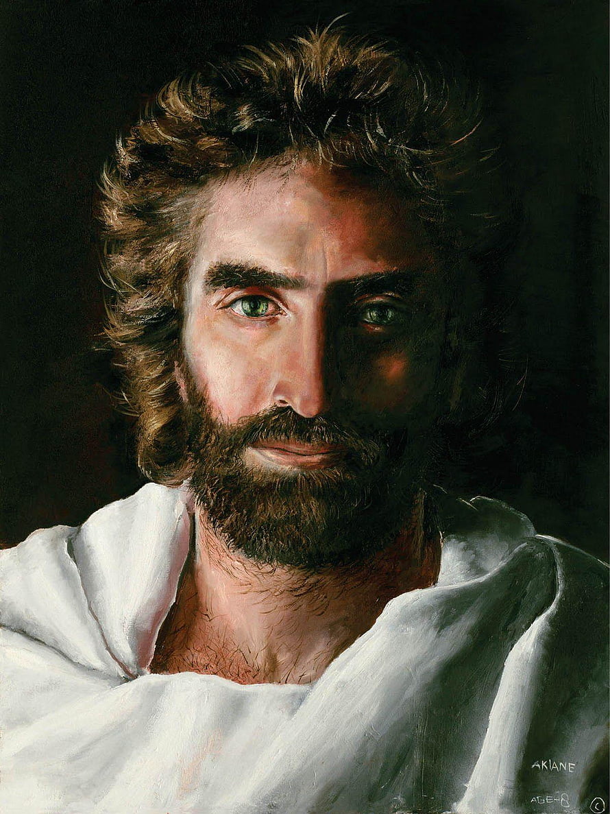Akiane Kreamer Portrait of Jesus Christ in White Robes with Green Eyes HD phone wallpaper