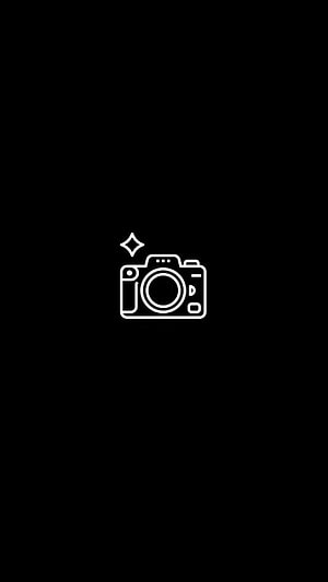 Minimalist White Camera Icon On Black Background With Sparkle Detail HD phone wallpaper