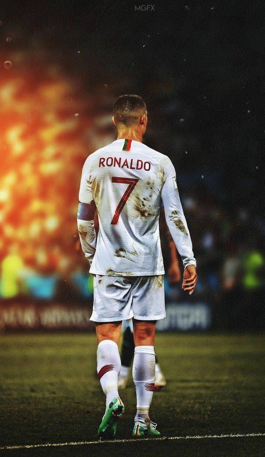 Cristiano Ronaldo Walking on the Pitch in White Portugal Kit with Number 7 Jersey HD phone wallpaper