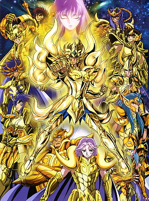Saint Seiya Gold Saints Group Portrait in Golden Armor HD phone wallpaper