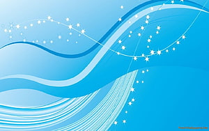Abstract Sky Blue Background with Flowing Waves and Twinkling Stars HD wallpaper