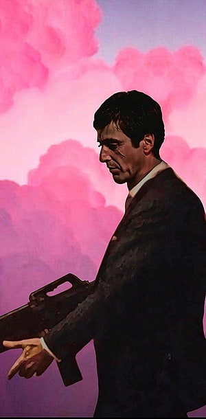 Tony Montana Scarface Character Portrait Against Pink Clouds HD phone wallpaper