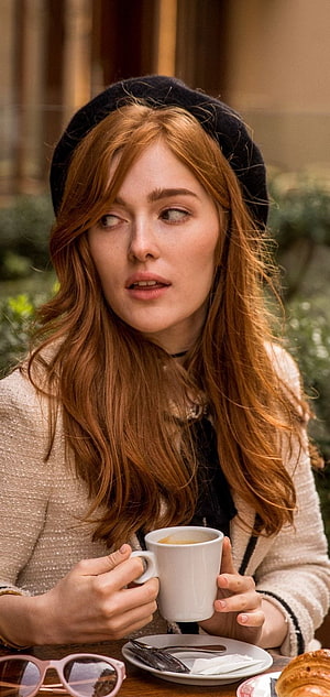 Jia Lissa in a cozy cafe scene with a white coffee cup and beret HD phone wallpaper