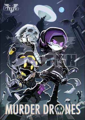 Murder Drones anime poster featuring Uzi Doorman and N V2I S in a dark sci-fi setting, Murder Drones HD phone wallpaper