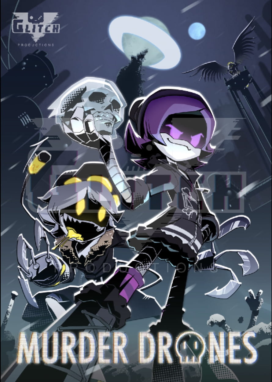 Murder Drones anime poster featuring Uzi Doorman and N V2I S in a dark sci-fi setting, Murder Drones HD phone wallpaper