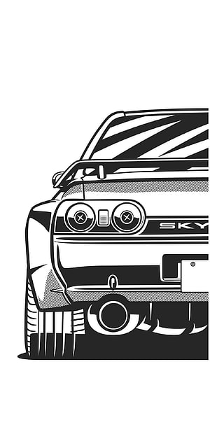 Nissan Skyline GT-R R32 Black and White Vector Illustration HD phone wallpaper