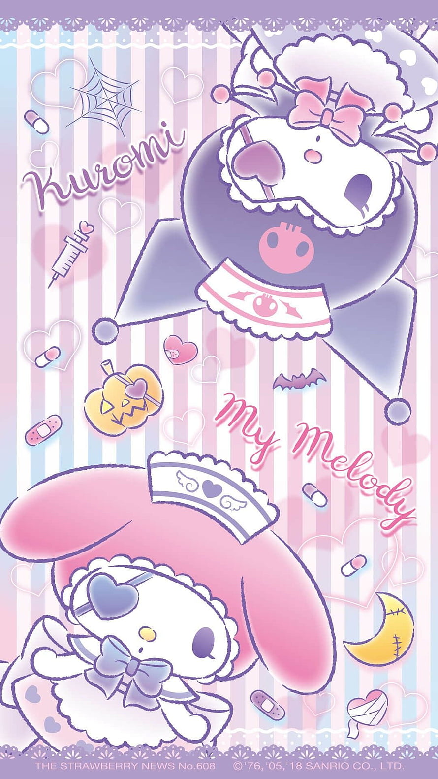 Cute Kuromi and My Melody Halloween Costume Illustration Wallpaper HD phone wallpaper