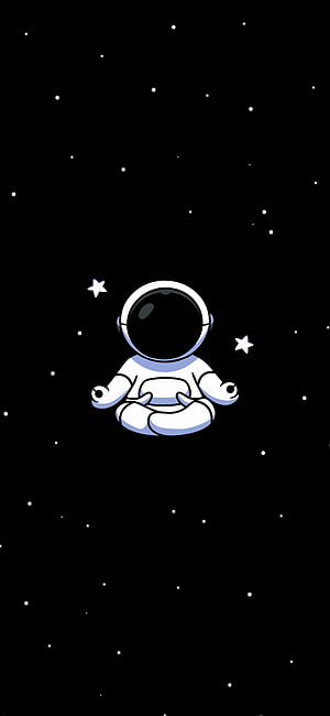 Cute Astronaut Meditating in Space with Stars on Black Background HD phone wallpaper