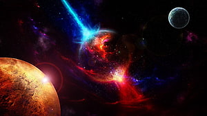 Vibrant Cosmic Scene With Glowing Planets And Colorful Nebulae In Deep Space HD wallpaper