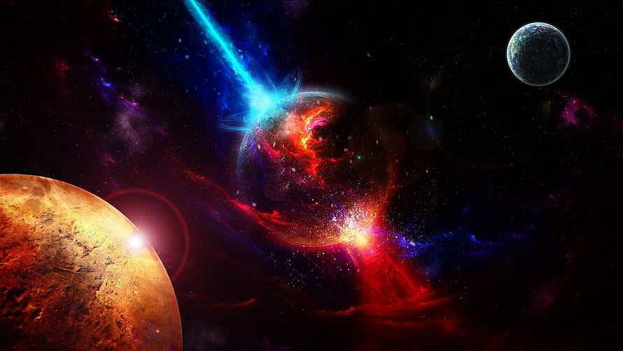 Vibrant Cosmic Scene With Glowing Planets And Colorful Nebulae In Deep Space HD wallpaper