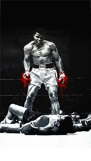 Muhammad Ali Boxing Artwork With Bloody Gloves And Fallen Opponent HD phone wallpaper