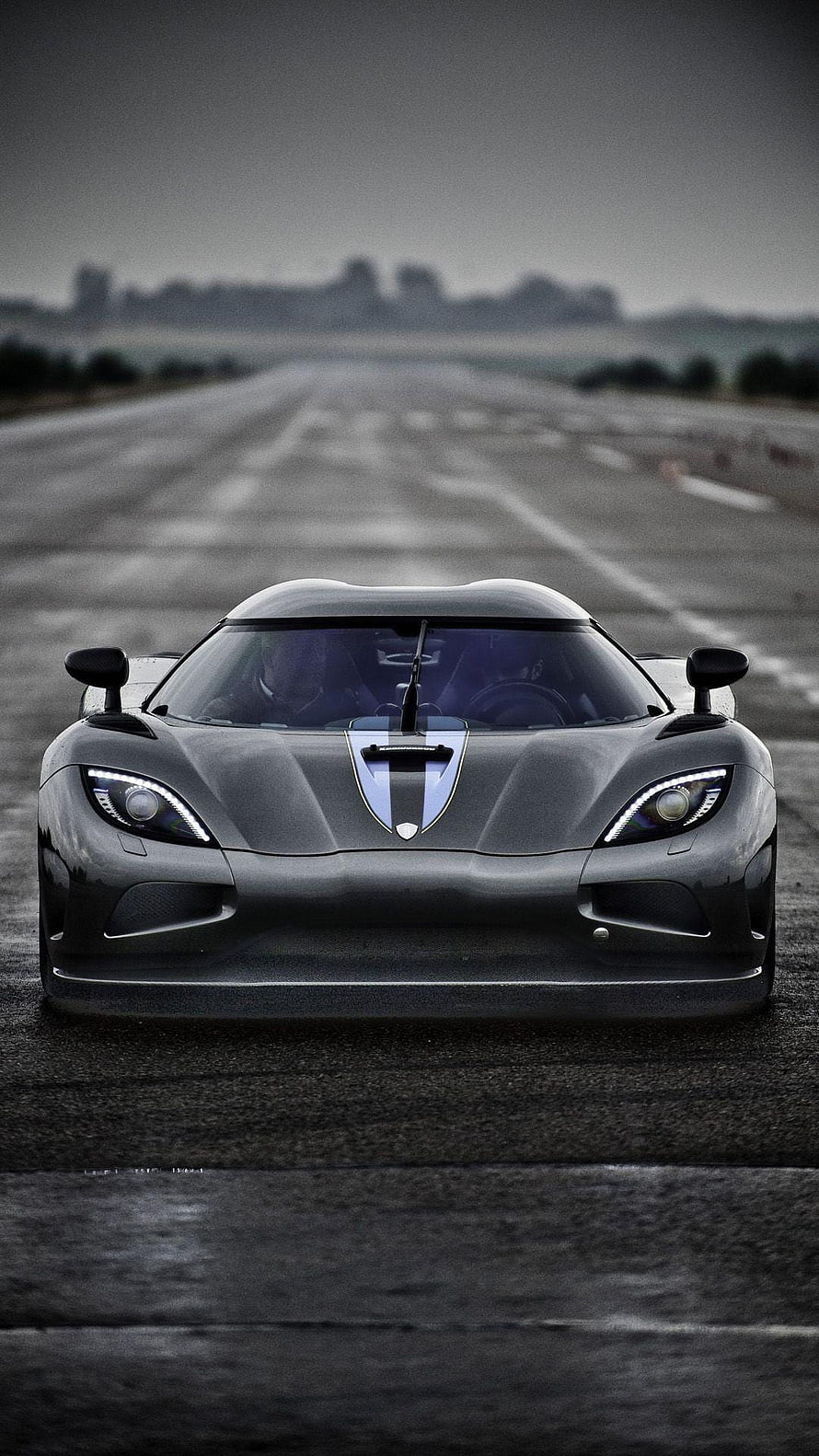 Koenigsegg Agera Front View on a Misty Airfield Runway HD phone wallpaper