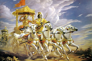 Arjuna and Krishna in the Chariot from the Mahabharata Epic HD wallpaper