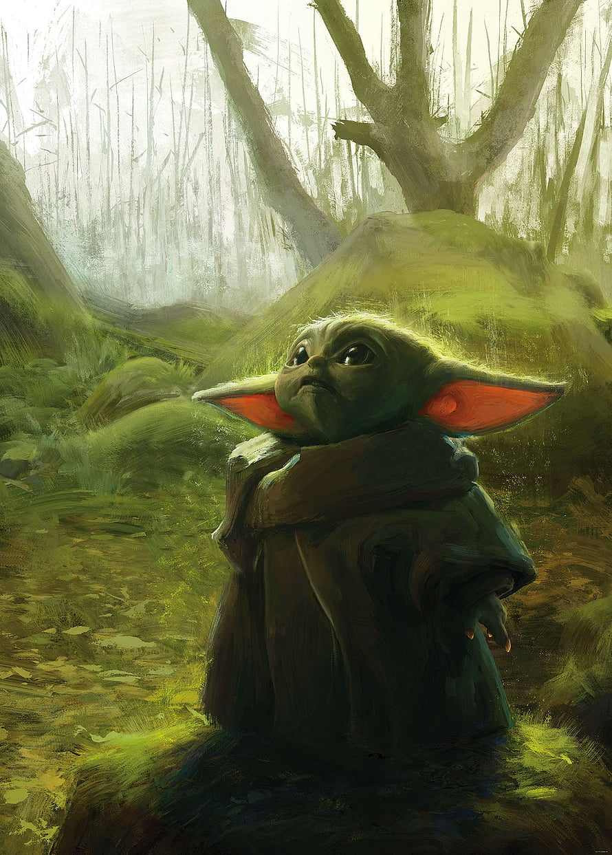 Grogu from The Mandalorian in a Misty Forest Digital Painting HD phone wallpaper