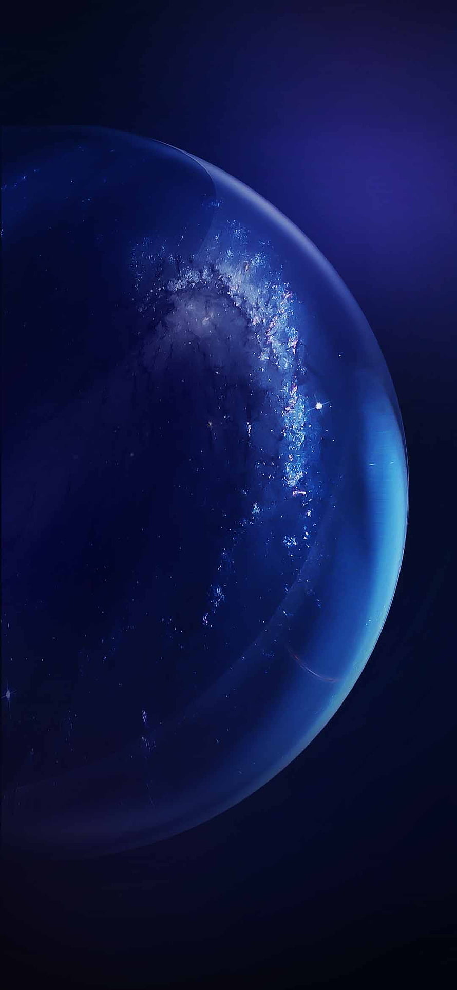 Glowing Blue Crystal Sphere with Milky Way Galaxy Reflection in Dark Space HD phone wallpaper