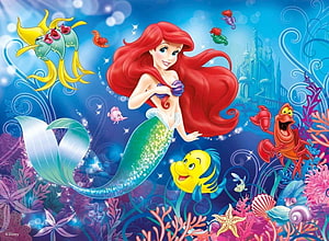 Ariel and Friends in a Vibrant Underwater Scene from The Little Mermaid HD wallpaper