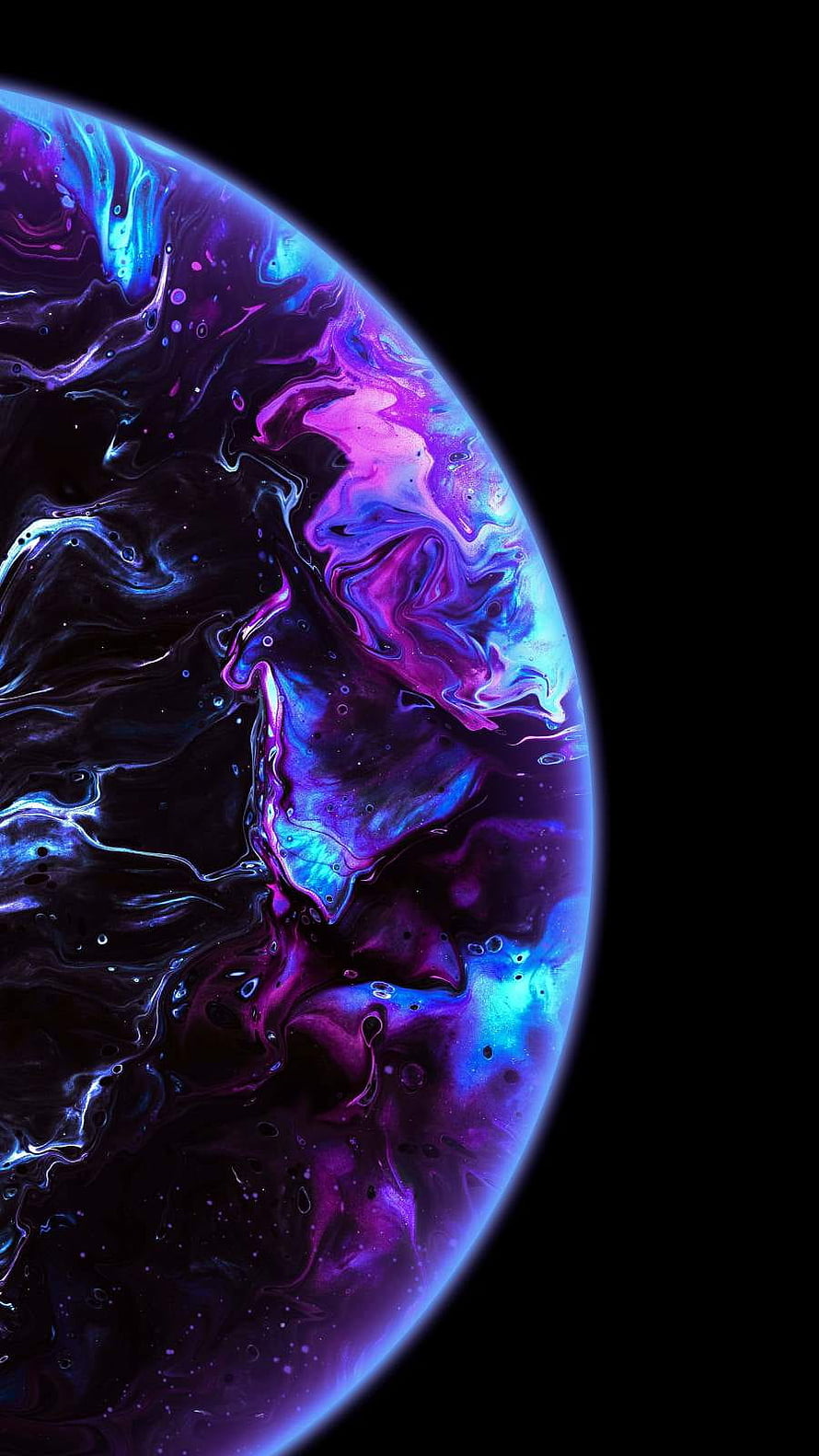 Vibrant Purple and Blue Marble Sphere on Black Background HD phone wallpaper