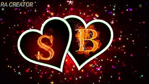 Flaming S and B Letters in Interlocking Hearts on Sparkling Dark Background HD wallpaper