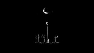 Minimalist Black and White Illustration of a Figure Reaching for the Moon HD wallpaper